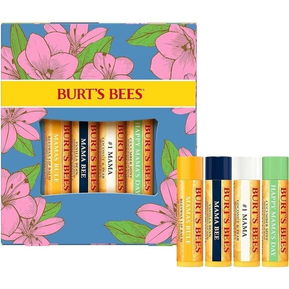 BURT'S BEES Lip Balm 4 Original Beeswax Cucumber Mint Coconut Pear Vanilla - Picture 1 of 7